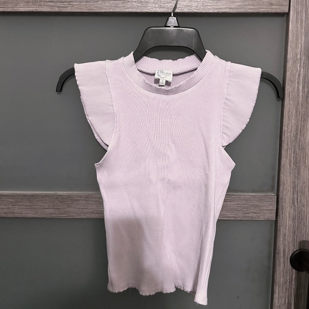 Blue Rain by Francesca's | Ribbed High Neck Tank Top with Ruffles-Lilac- Size L